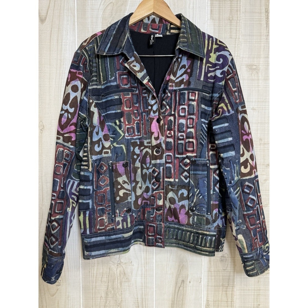 VTG 90's Winter Sun Abstract Colorful Jacket Womens L/XL Boho Art To Wear